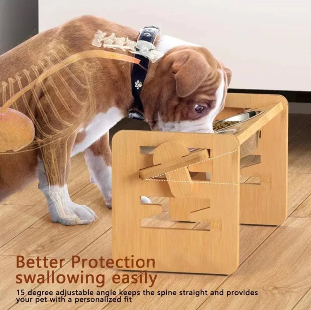 Burnwood Adjustable Dog Bowl & Stand | Luxury Home Accessories | Heulog Glow