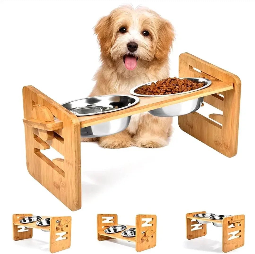 Burnwood Adjustable Dog Bowl & Stand | Luxury Home Accessories | Heulog Glow