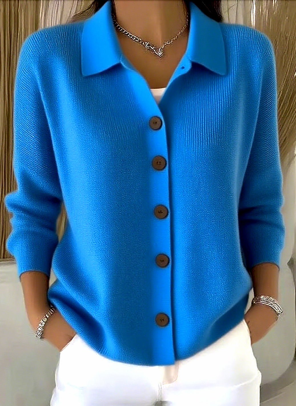 Button-knitted Lapel Sweater Cardigan Coat For Women | Luxury Home Accessories | Heulog Glow