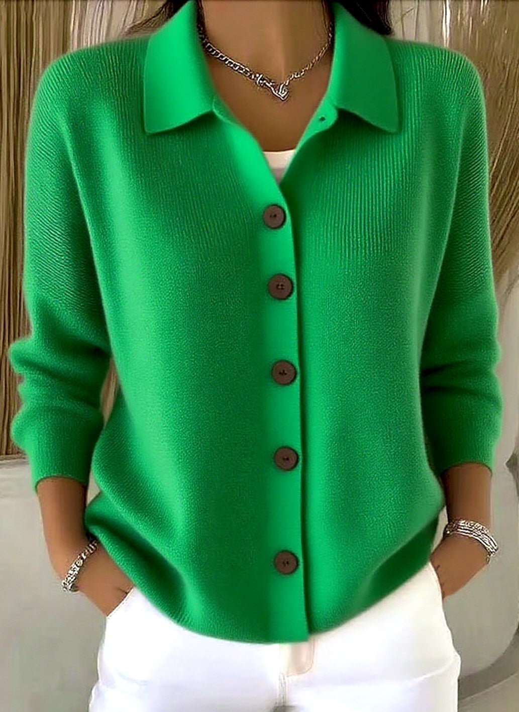 Button-knitted Lapel Sweater Cardigan Coat For Women | Luxury Home Accessories | Heulog Glow