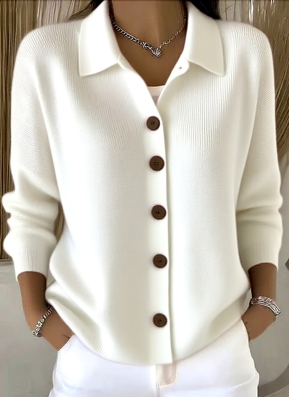 Button-knitted Lapel Sweater Cardigan Coat For Women | Luxury Home Accessories | Heulog Glow