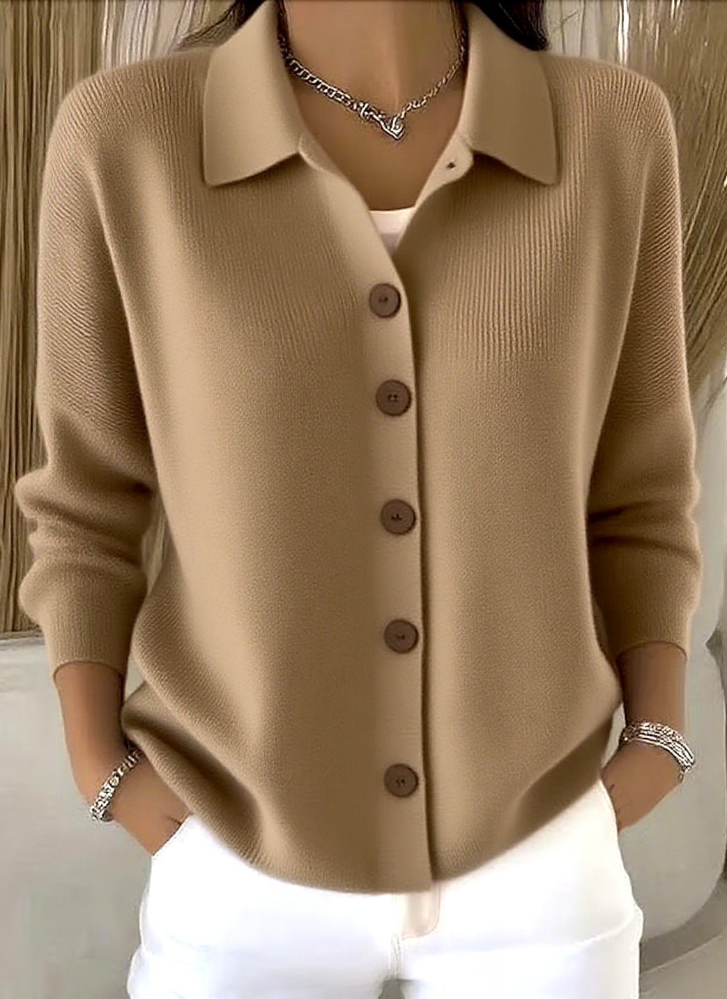Button-knitted Lapel Sweater Cardigan Coat For Women | Luxury Home Accessories | Heulog Glow