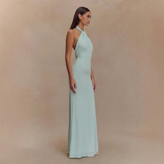 Ins Bodycon Halter Dress Sexy Backless Slim Fit Waist Slimming Maxi Dresses Prom Party Club Clothing For Women