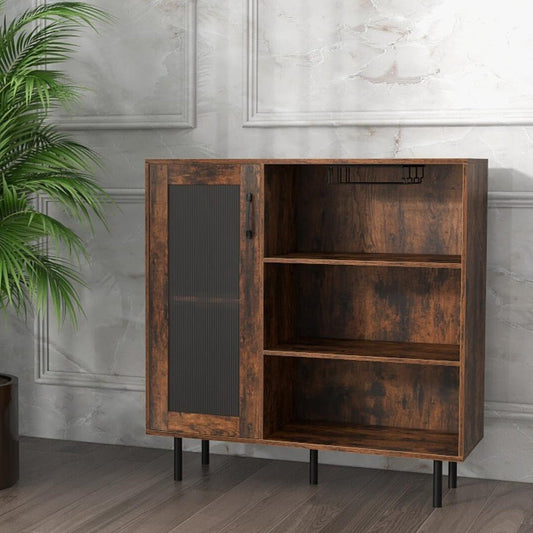 Cabinet Sideboard with Door Adjustable Shelf and Wine Holders-Rustic Brown