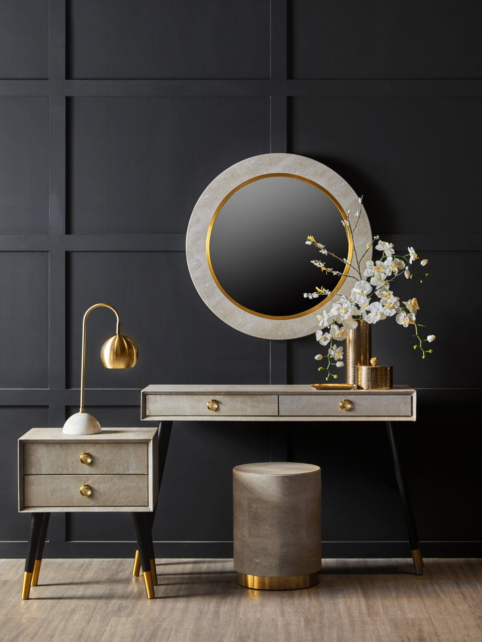 Cadio 2 Drawer Shagreen Effect Side Table | Luxury Home Accessories | Heulog Glow