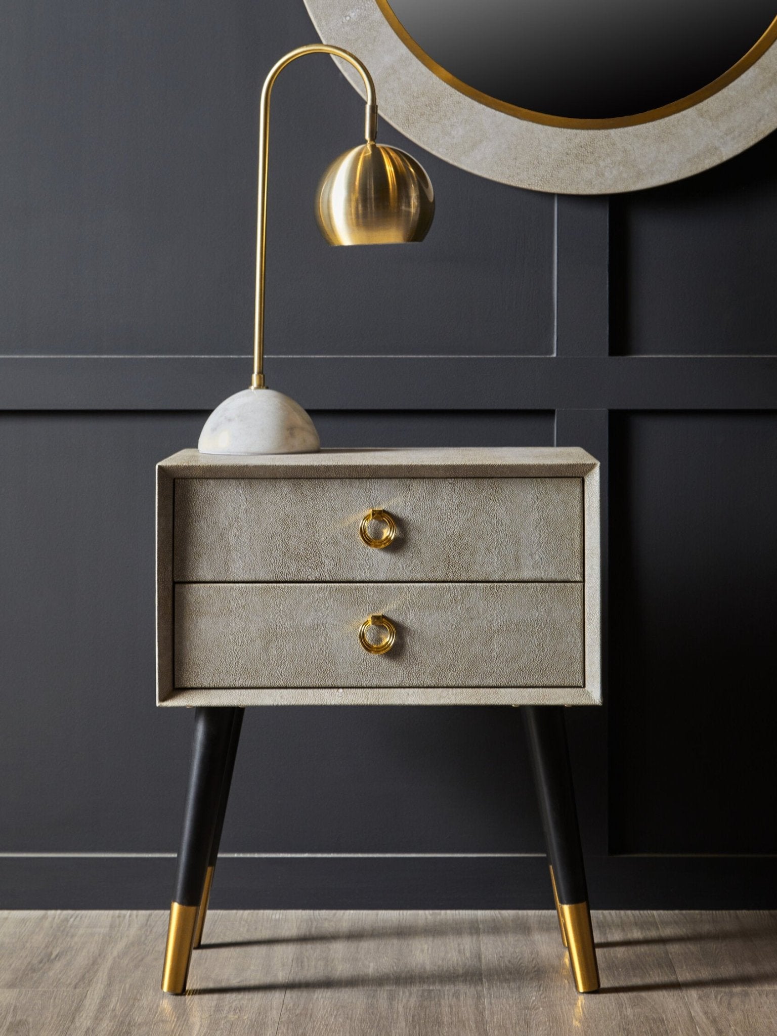 Cadio 2 Drawer Shagreen Effect Side Table | Luxury Home Accessories | Heulog Glow