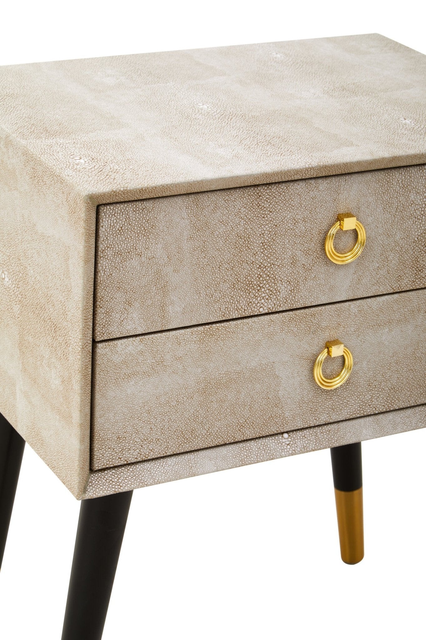 Cadio 2 Drawer Shagreen Effect Side Table | Luxury Home Accessories | Heulog Glow