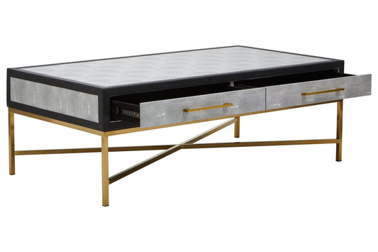 Cadiz Grey Shagreen Effect Coffee Table with 2 Drawers | Luxury Home Accessories | Heulog Glow