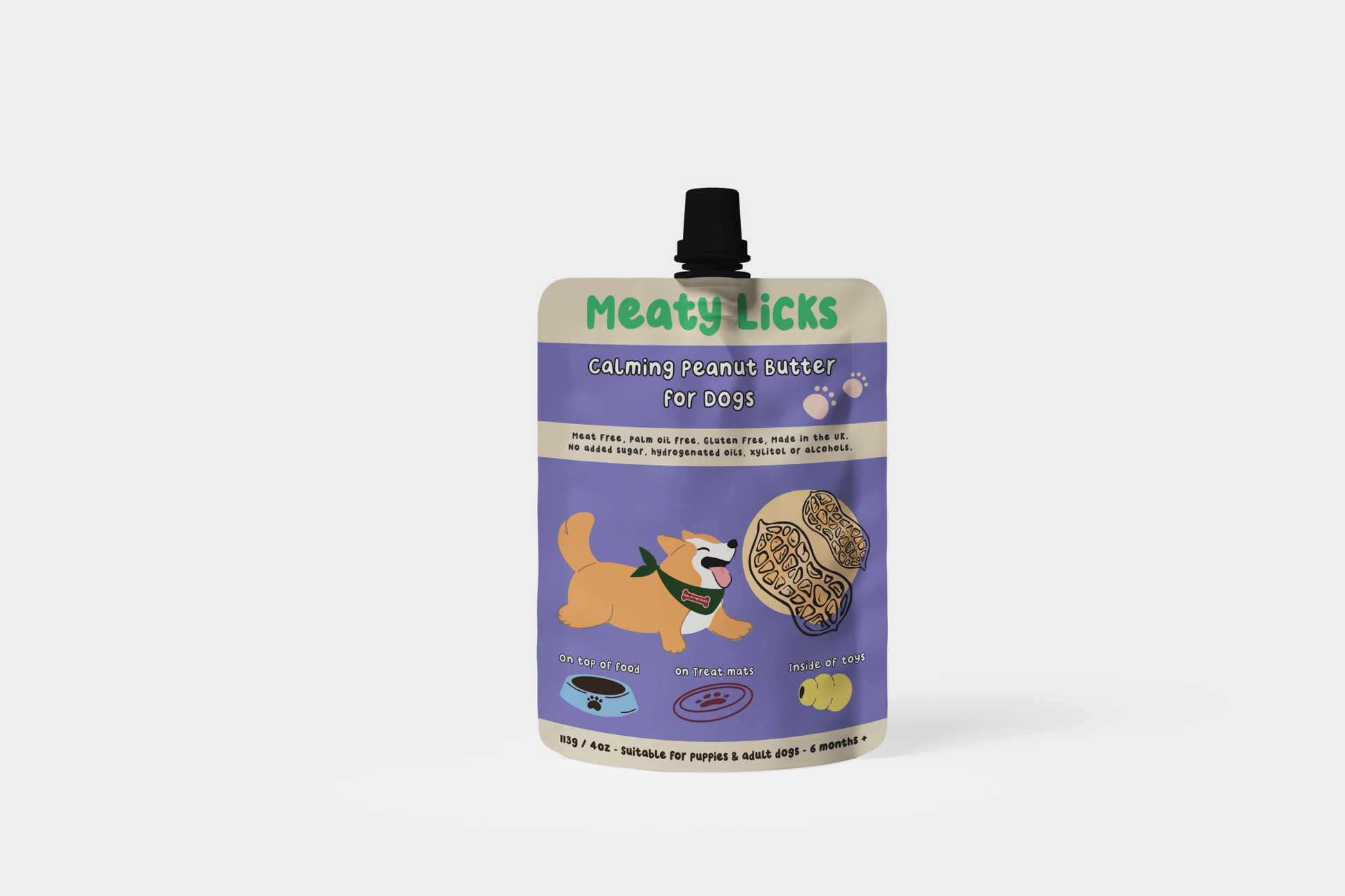 Calming Peanut Butter Pouch for dogs 113g 4oz  | Luxury Home Accessories | Heulog Glow