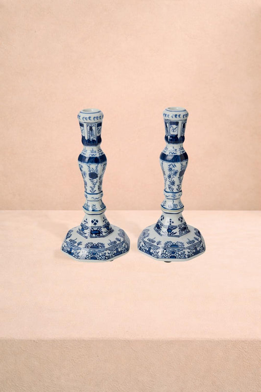 Rijksmuseum Delft Blue and White Candle Holders (Pair)