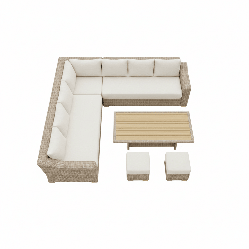 Capri Outdoor Large Corner Set With Riser Table + 2 Stools | Luxury Home Accessories | Heulog Glow