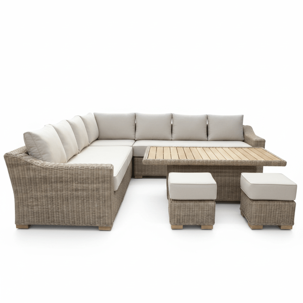 Capri Outdoor Large Corner Set With Riser Table + 2 Stools | Luxury Home Accessories | Heulog Glow