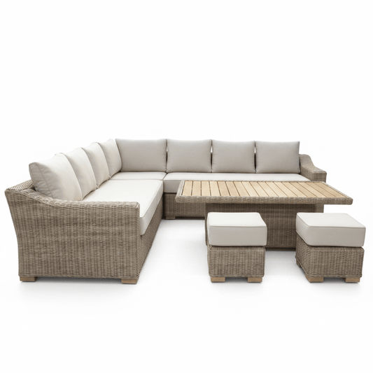 Capri Outdoor Large Corner Set With Riser Table + 2 Stools | Luxury Home Accessories | Heulog Glow