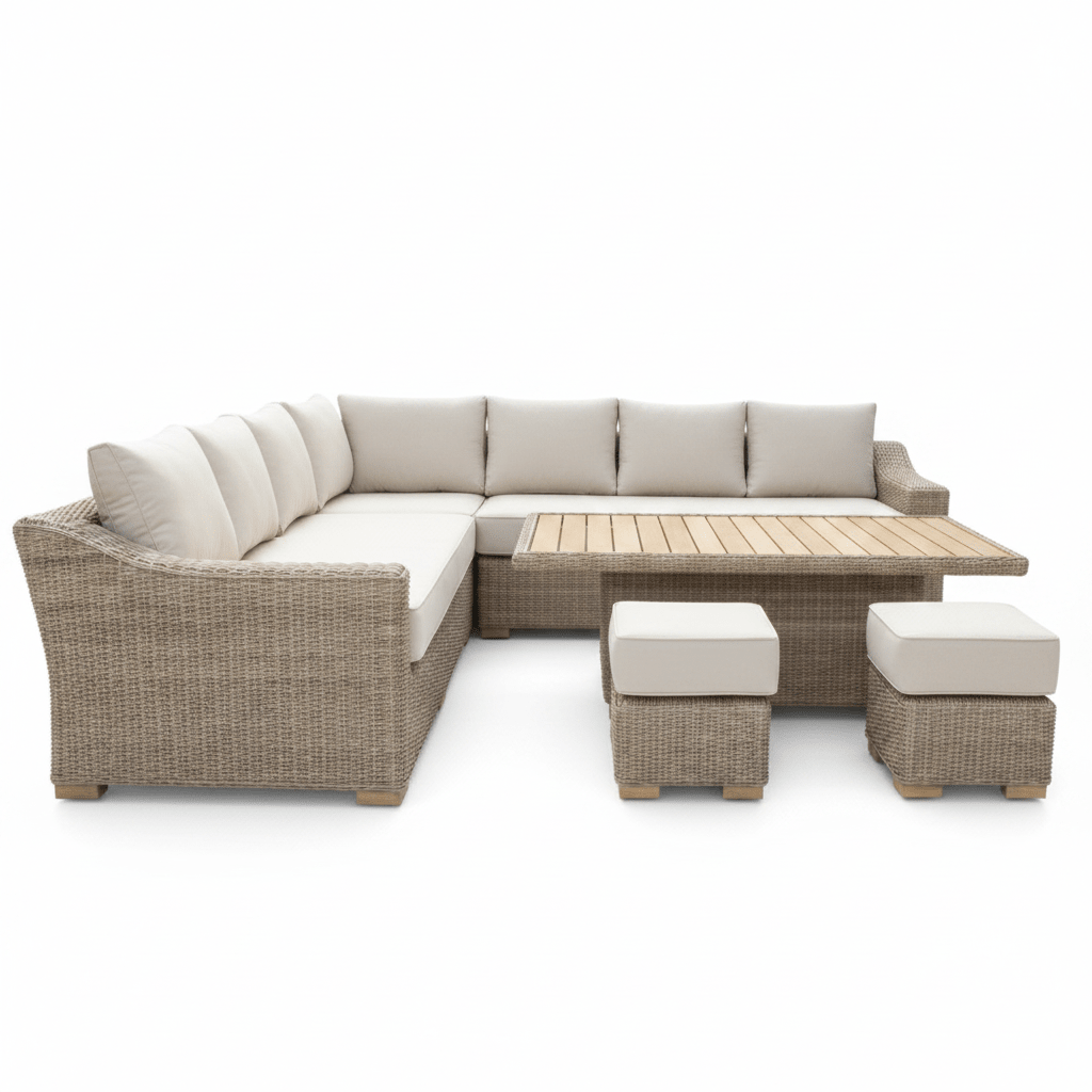 Capri Outdoor Large Corner Set With Riser Table + 2 Stools | Luxury Home Accessories | Heulog Glow