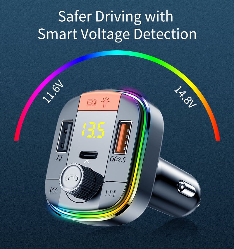 Car MP3 Bluetooth Player PD QC3.0 Fast Charge Car Charger | Luxury Home Accessories | Heulog Glow