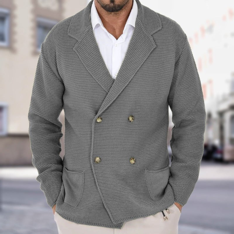 Cardigan Lapel Sweater Coat For Men Fall Winter Slim Double Breasted Sweaters Business Casual Style Lightweight Tops | Luxury Home Accessories | Heulog Glow