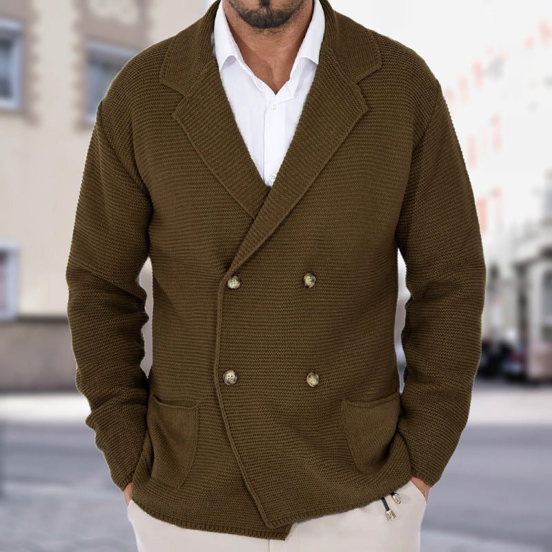 Cardigan Lapel Sweater Coat For Men Fall Winter Slim Double Breasted Sweaters Business Casual Style Lightweight Tops | Luxury Home Accessories | Heulog Glow
