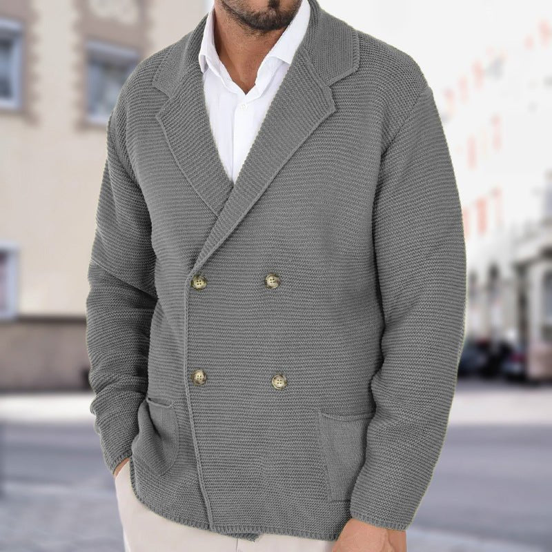 Cardigan Lapel Sweater Coat For Men Fall Winter Slim Double Breasted Sweaters Business Casual Style Lightweight Tops | Luxury Home Accessories | Heulog Glow