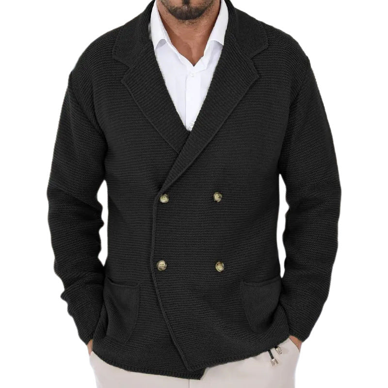 Cardigan Lapel Sweater Coat For Men Fall Winter Slim Double Breasted Sweaters Business Casual Style Lightweight Tops | Luxury Home Accessories | Heulog Glow