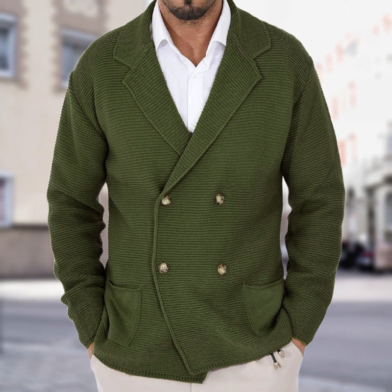 Cardigan Lapel Sweater Coat For Men Fall Winter Slim Double Breasted Sweaters Business Casual Style Lightweight Tops | Luxury Home Accessories | Heulog Glow