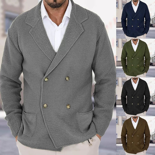 Cardigan Lapel Sweater Coat For Men Fall Winter Slim Double Breasted Sweaters Business Casual Style Lightweight Tops | Luxury Home Accessories | Heulog Glow