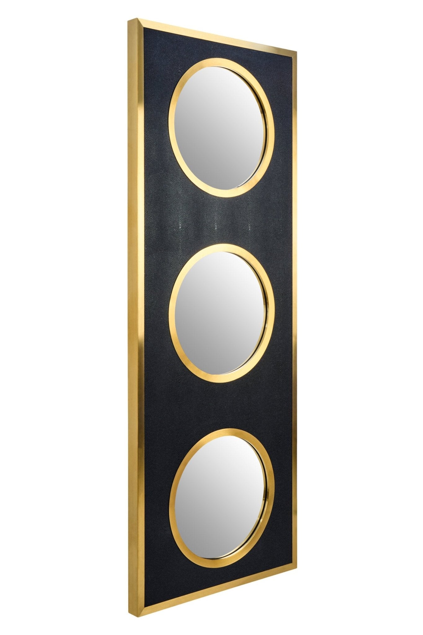 Cardona Black Shagreen Effect Wall Mirror with Gold Frame | Luxury Home Accessories | Heulog Glow