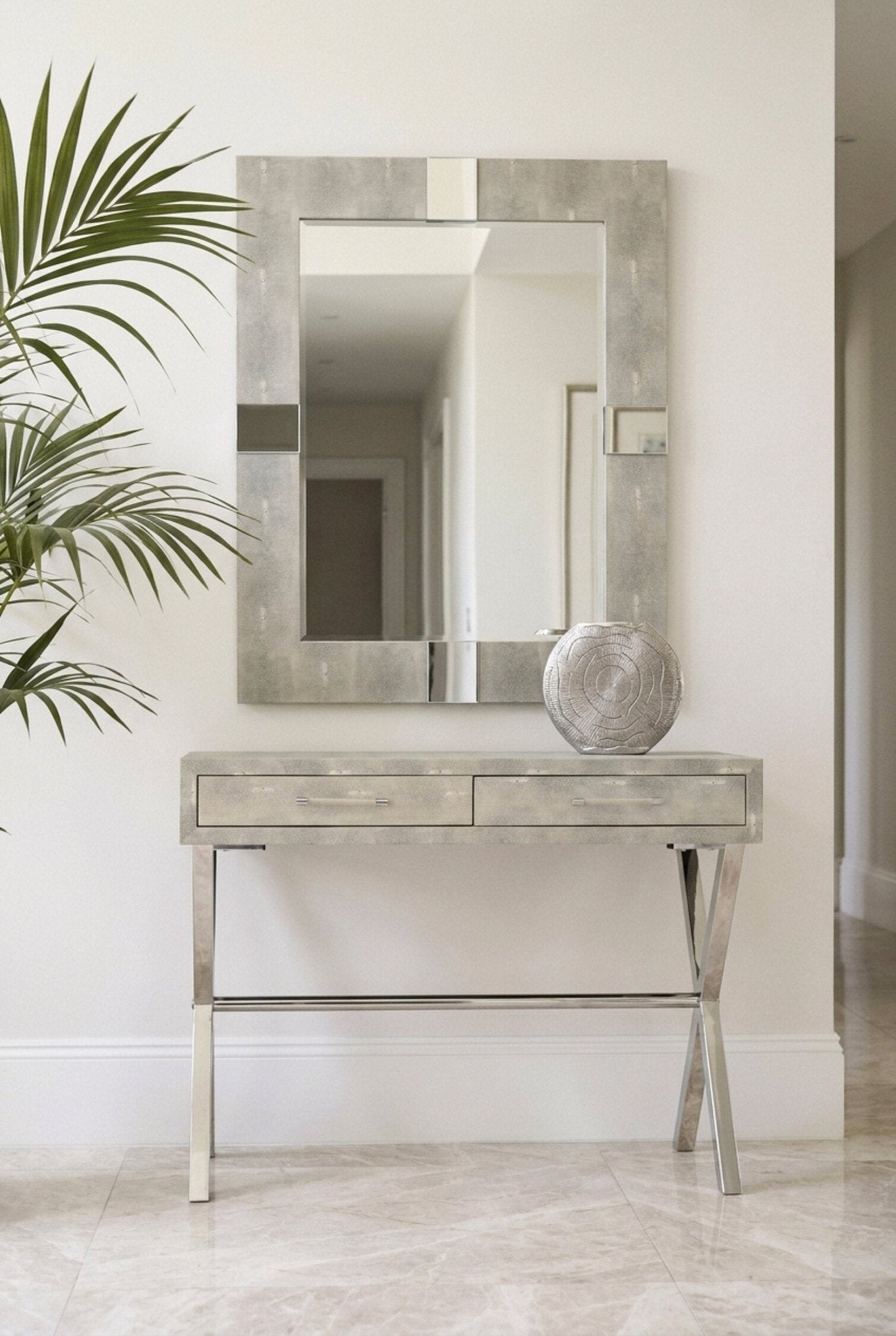 Cardona Grey Shagreen Effect Wall Mirror | Luxury Home Accessories | Heulog Glow