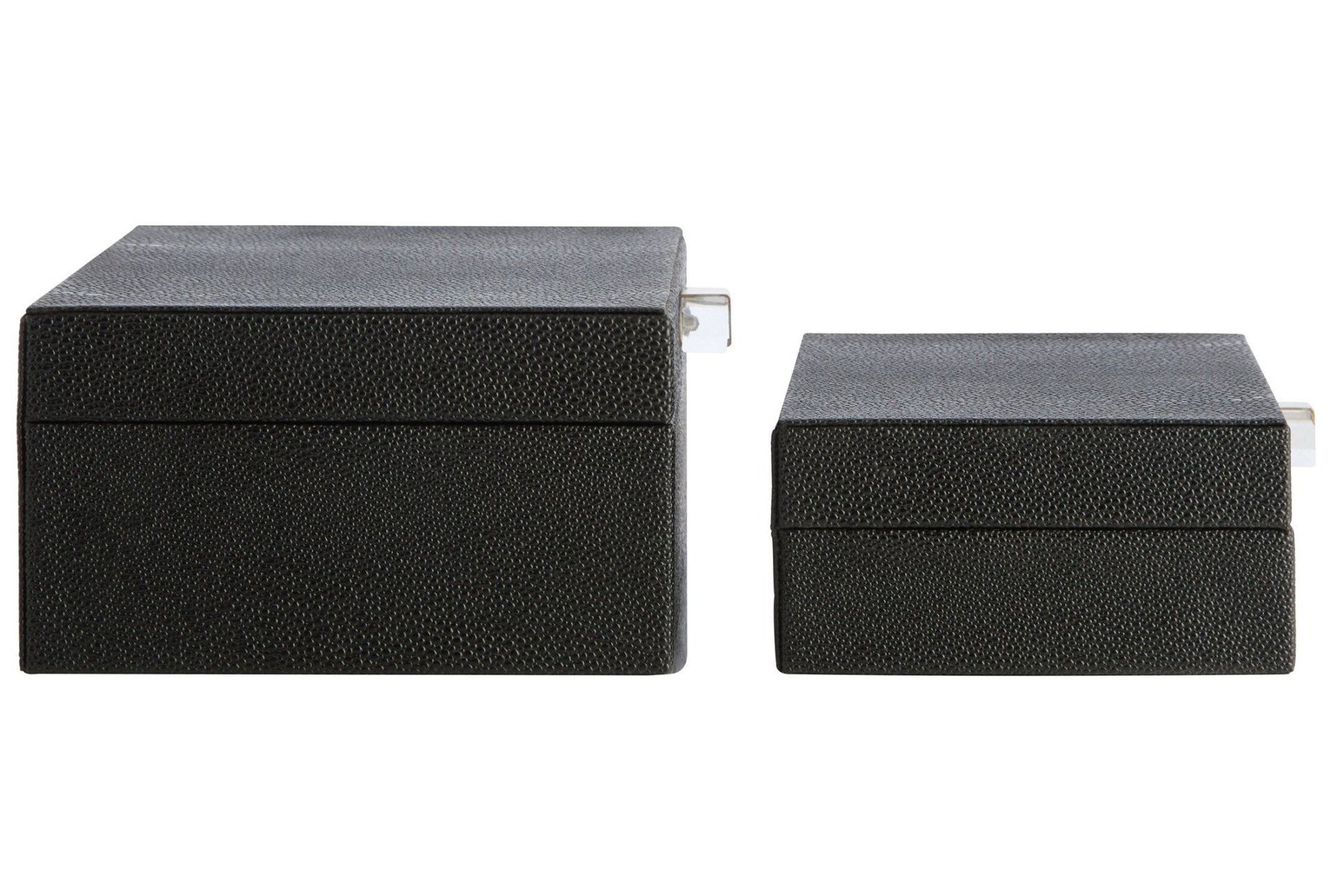 Cardona Set of Two Black Shagreen Effect Trinket Boxes | Luxury Home Accessories | Heulog Glow