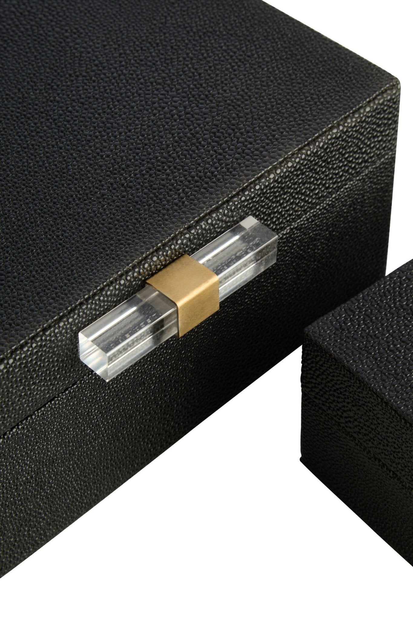 Cardona Set of Two Black Shagreen Effect Trinket Boxes | Luxury Home Accessories | Heulog Glow