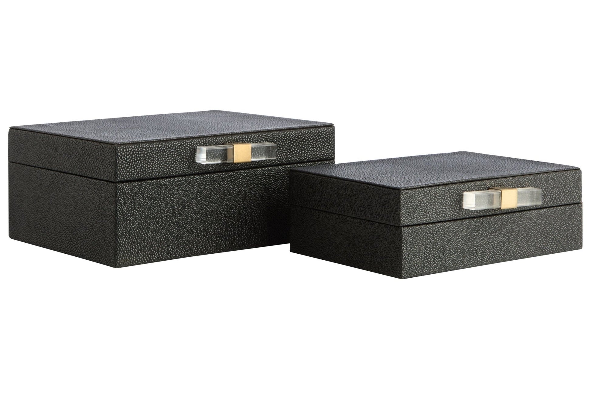 Cardona Set of Two Black Shagreen Effect Trinket Boxes | Luxury Home Accessories | Heulog Glow