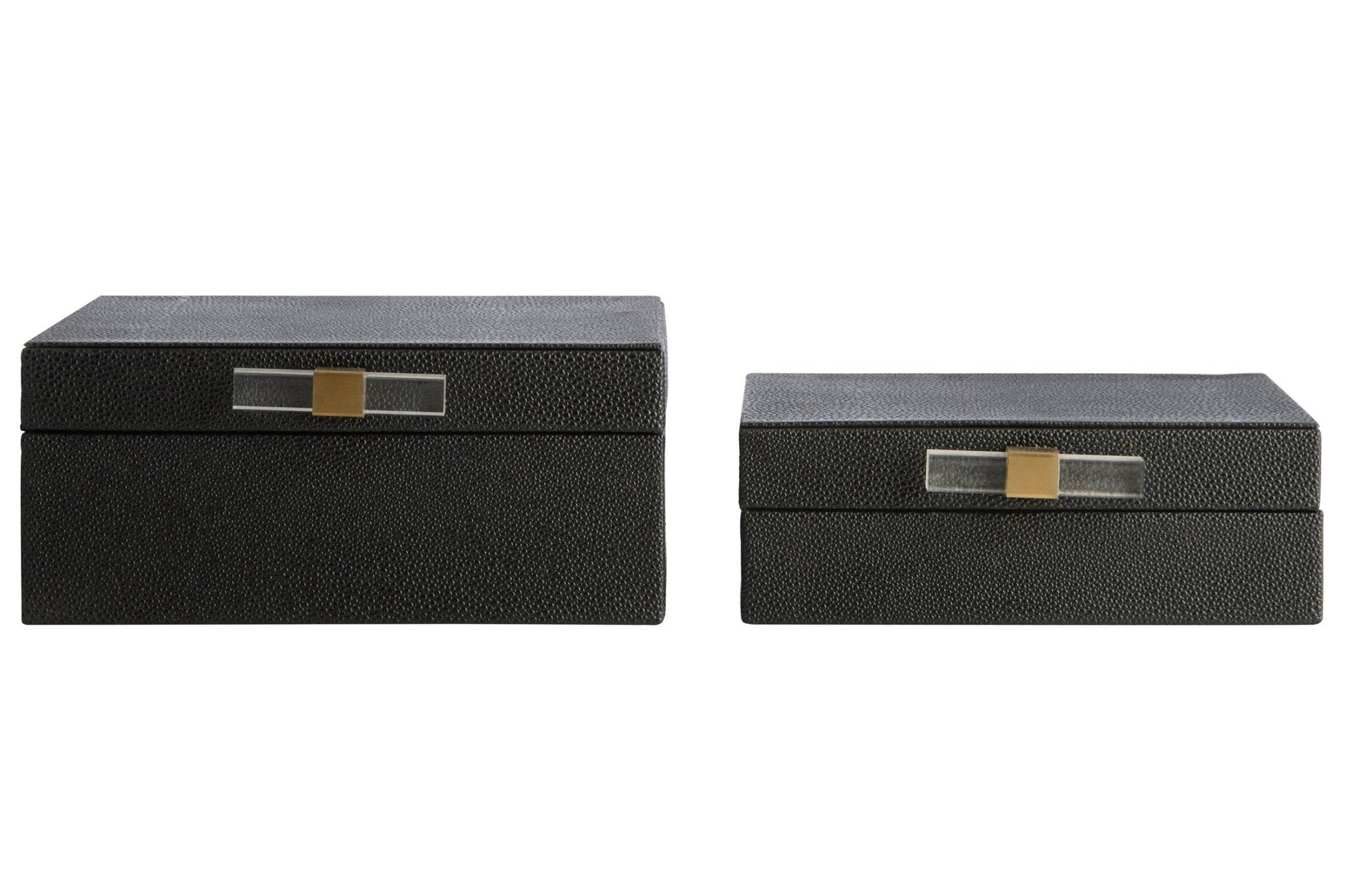 Cardona Set of Two Black Shagreen Effect Trinket Boxes | Luxury Home Accessories | Heulog Glow