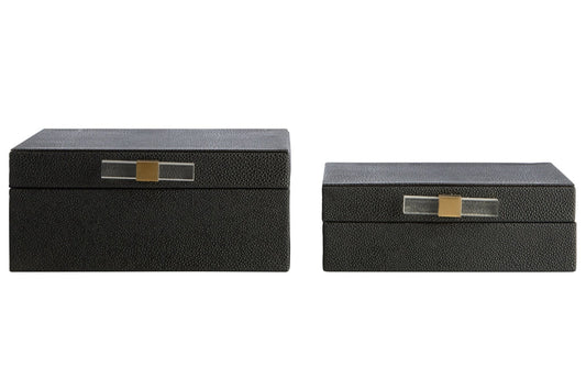 Cardona Set of Two Black Shagreen Effect Trinket Boxes | Luxury Home Accessories | Heulog Glow