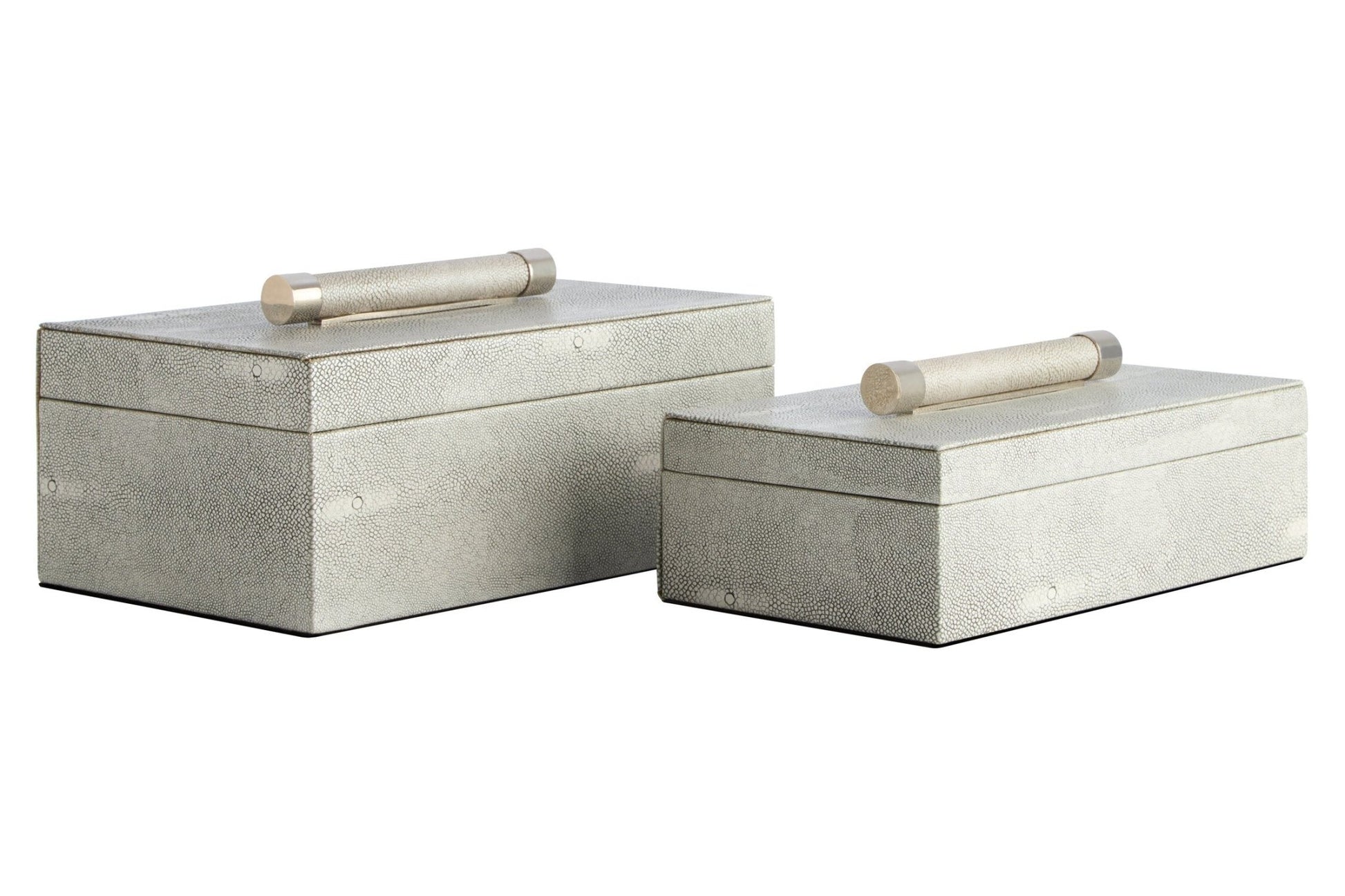 Cardona Set of Two Grey Shagreen Effect Trinket Boxes | Luxury Home Accessories | Heulog Glow
