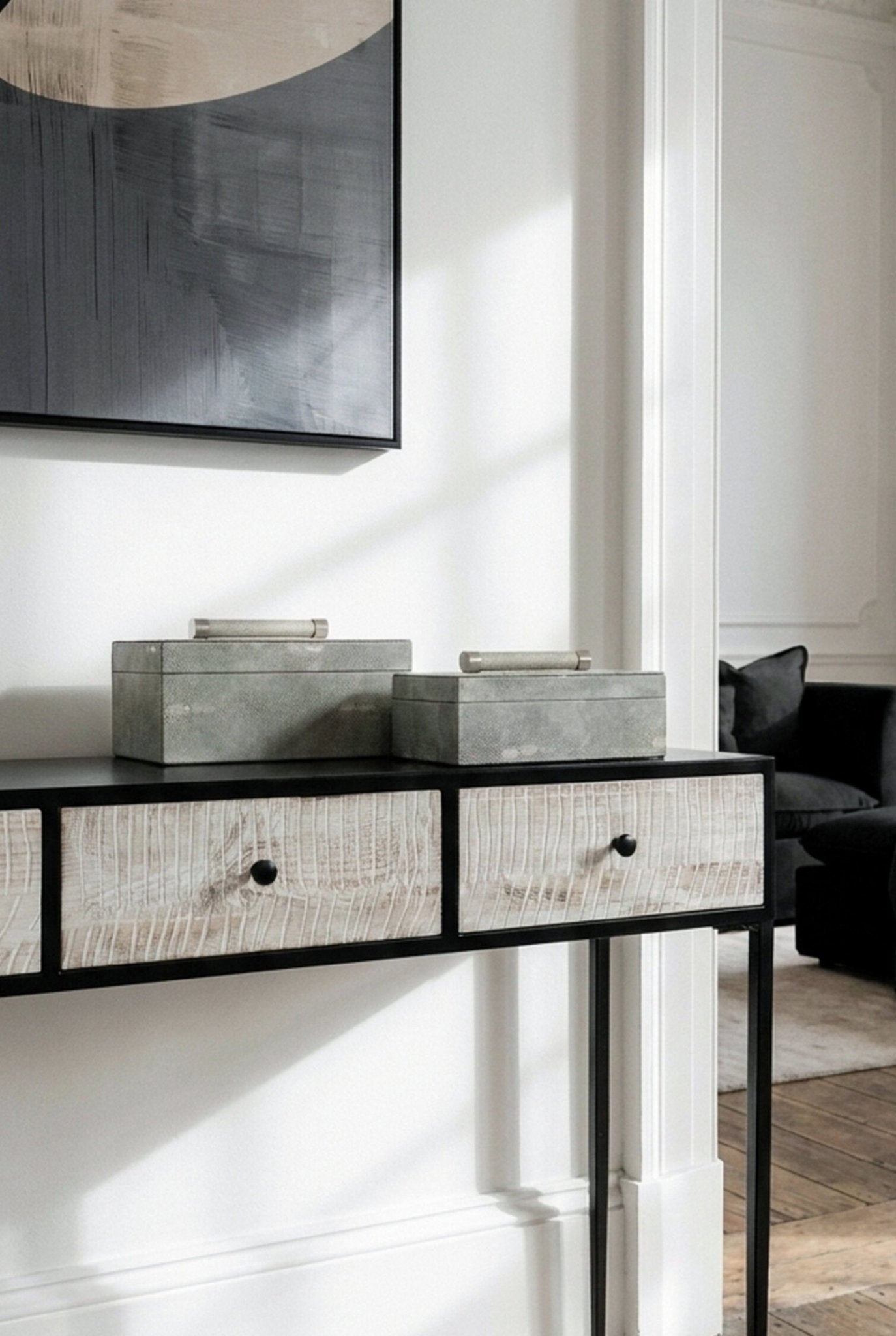 Cardona Set of Two Grey Shagreen Effect Trinket Boxes | Luxury Home Accessories | Heulog Glow
