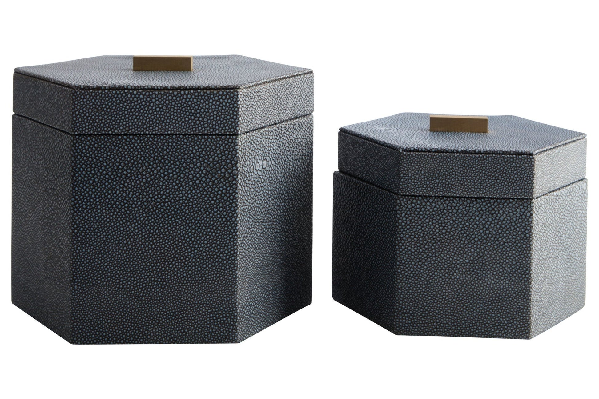 Cardona Set Of Two Hexagonal Blue Shagreen Effect Trinket Boxes | Luxury Home Accessories | Heulog Glow