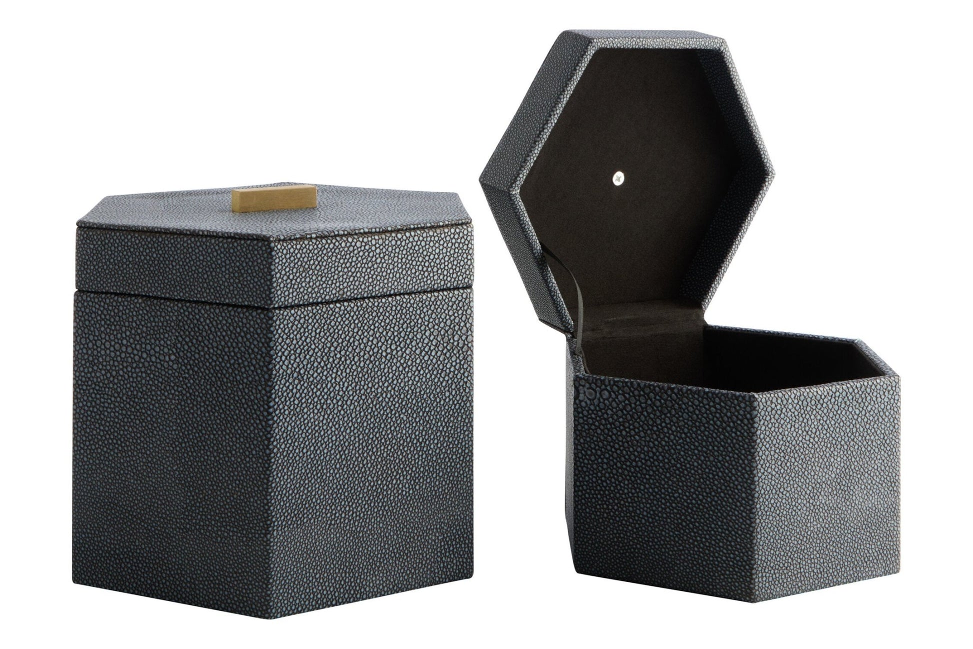 Cardona Set Of Two Hexagonal Blue Shagreen Effect Trinket Boxes | Luxury Home Accessories | Heulog Glow