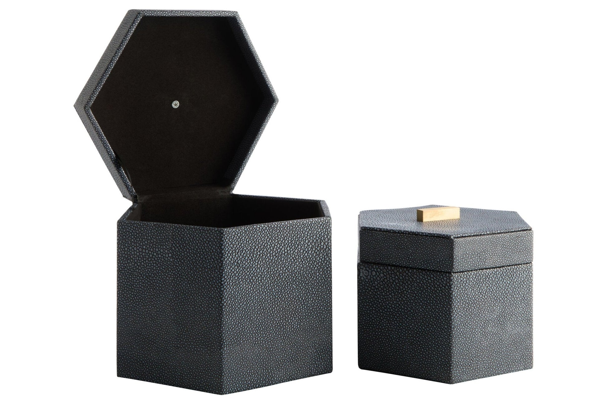 Cardona Set Of Two Hexagonal Blue Shagreen Effect Trinket Boxes | Luxury Home Accessories | Heulog Glow
