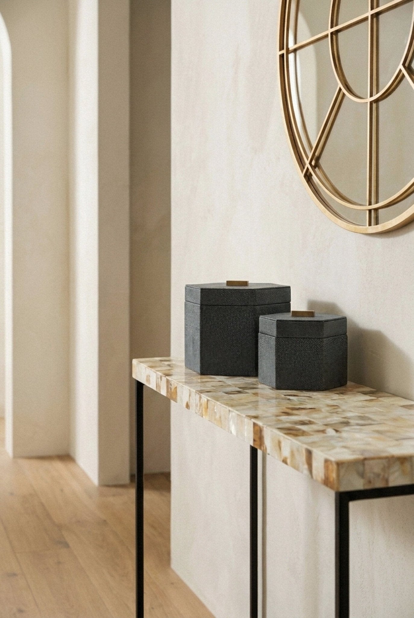 Cardona Set Of Two Hexagonal Blue Shagreen Effect Trinket Boxes | Luxury Home Accessories | Heulog Glow