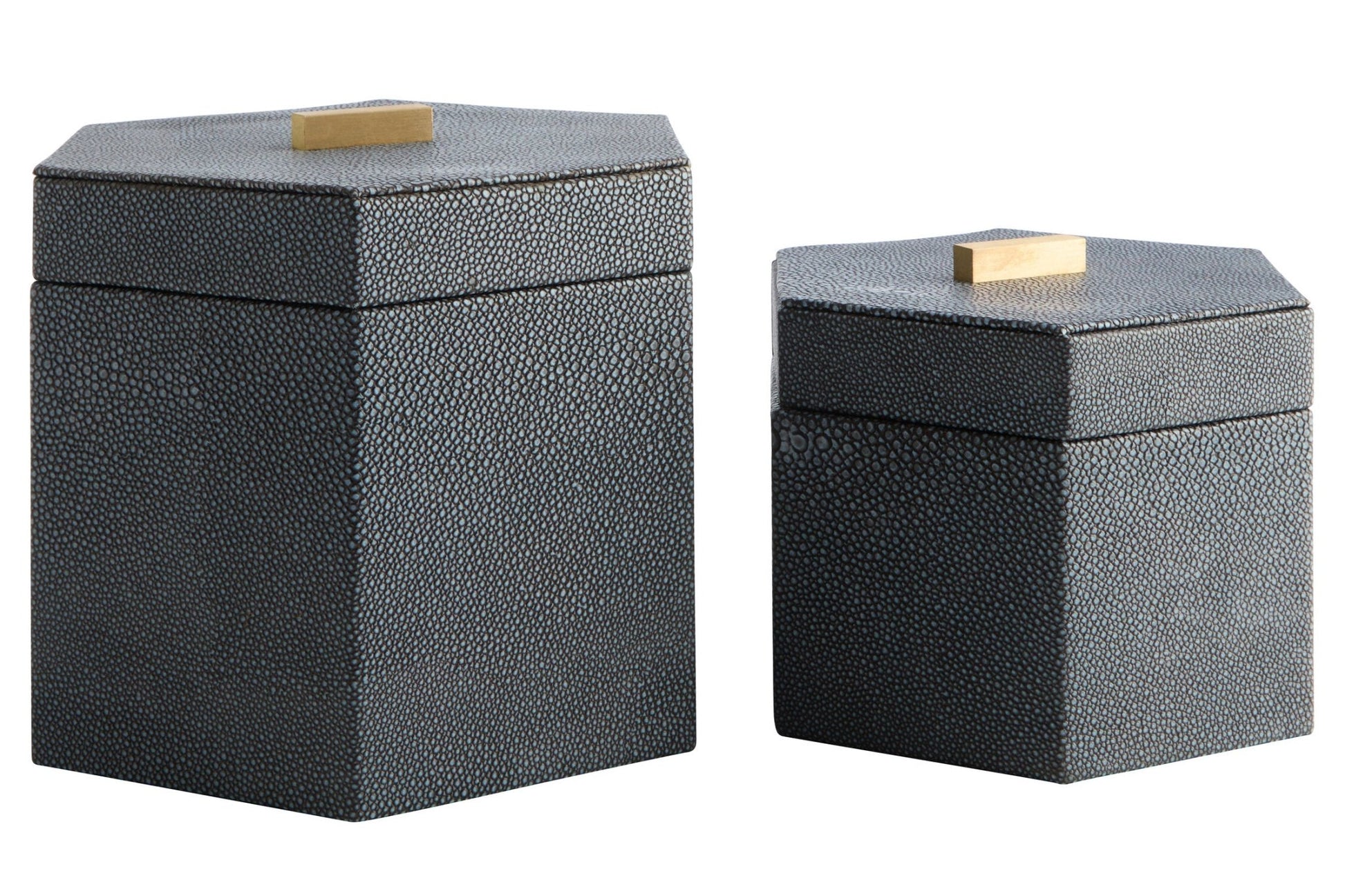 Cardona Set Of Two Hexagonal Blue Shagreen Effect Trinket Boxes | Luxury Home Accessories | Heulog Glow