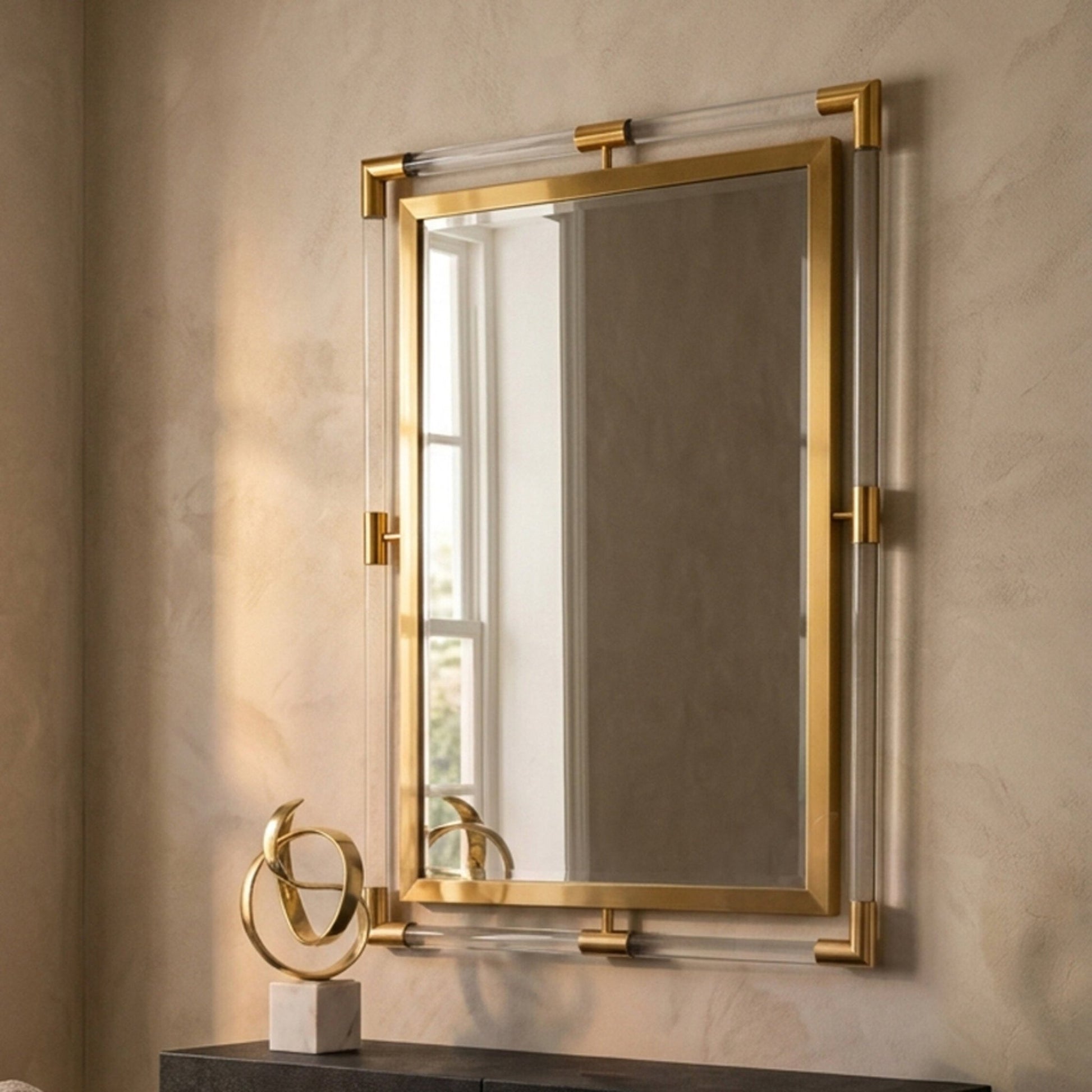 Cardona Wall Mirror with Clear and Matt Gold Frame | Luxury Home Accessories | Heulog Glow
