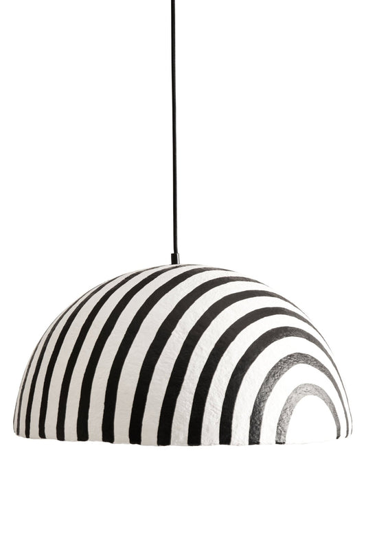Carta Black and White Stripe Papier Mache Domed Pendant Light | Luxury Home Accessories | Heulog Glow