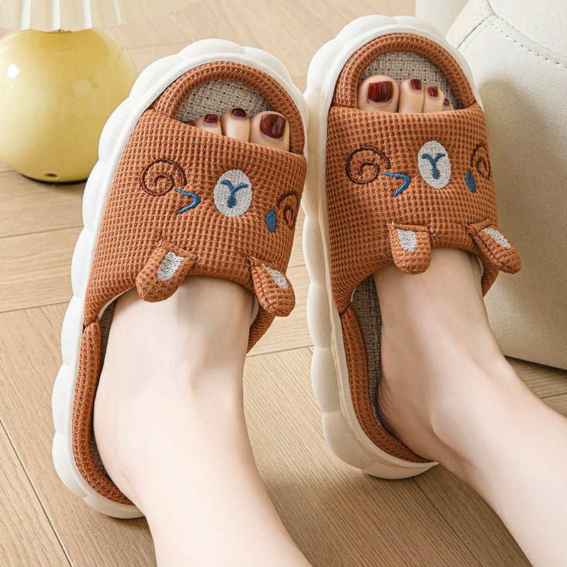 Cartoon Open Toe Couple Hemp Slippers | Luxury Home Accessories | Heulog Glow