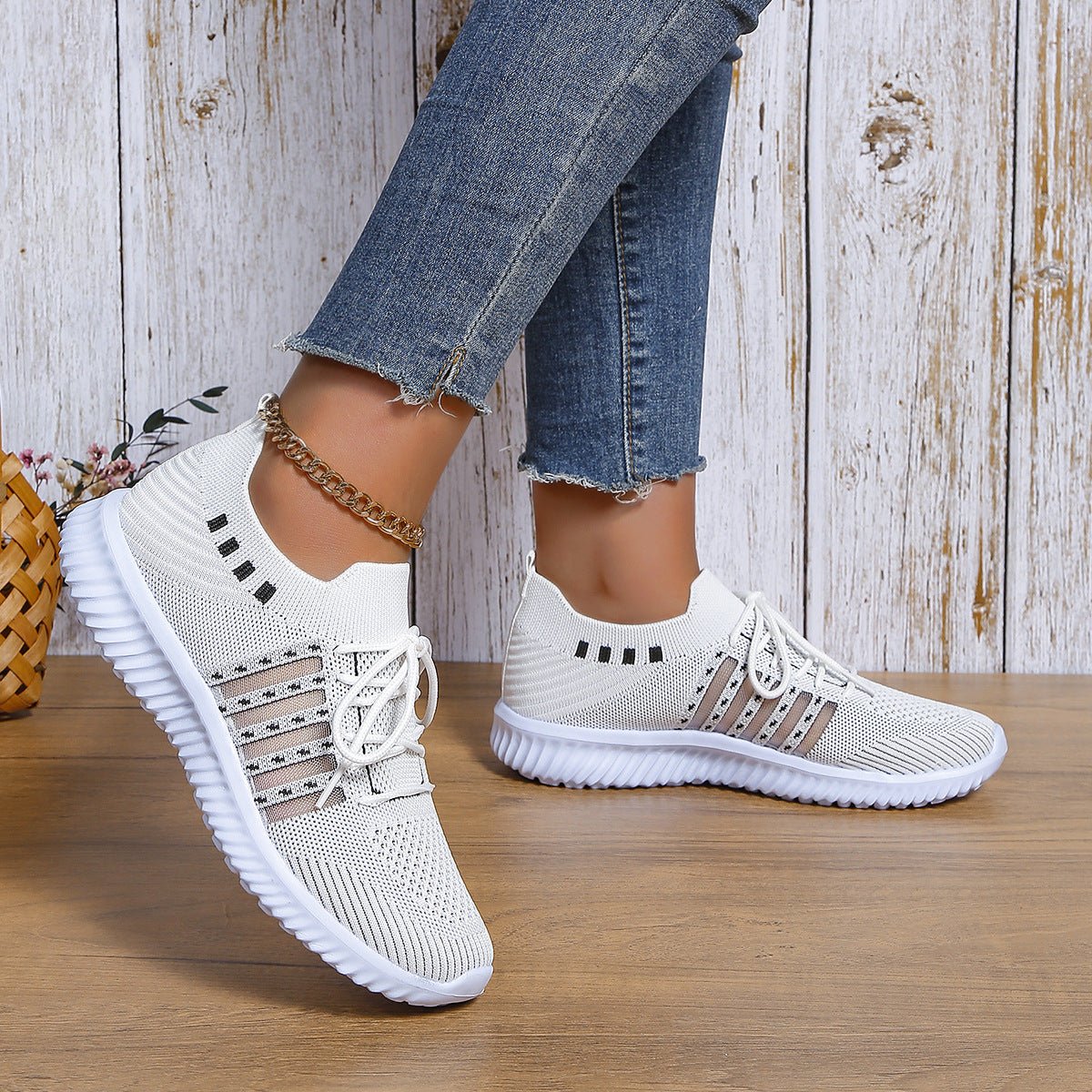 Casual Lace-up Mesh Sneakers Breathable Flying Woven Round Toe Walking Running Sports Shoes | Luxury Home Accessories | Heulog Glow
