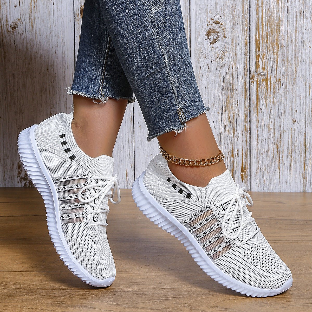 Casual Lace-up Mesh Sneakers Breathable Flying Woven Round Toe Walking Running Sports Shoes | Luxury Home Accessories | Heulog Glow