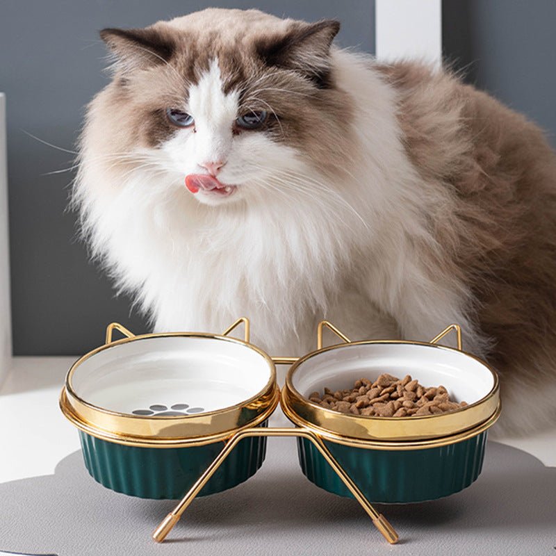 Cat Bowl Cervical Spine Protection Anti-tumble Double Bowl | Luxury Home Accessories | Heulog Glow