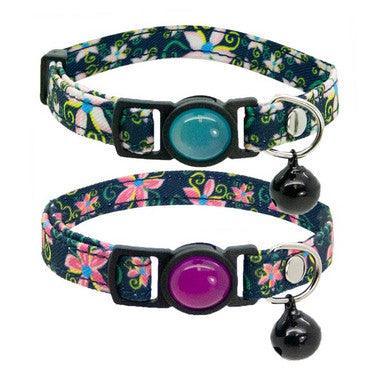 Cat Circus Collar Jewelled Floral Denim Pink | Luxury Home Accessories | Heulog Glow
