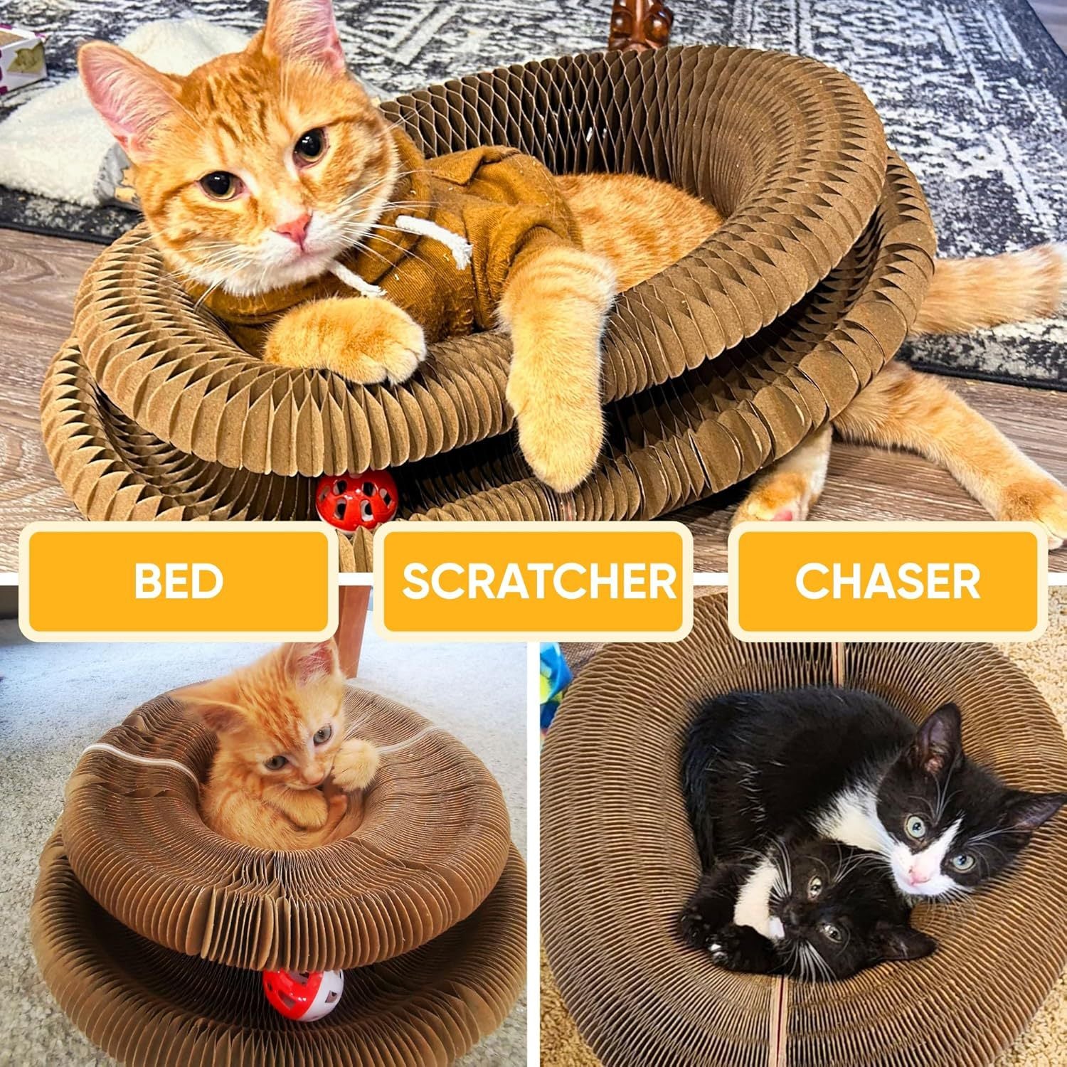 Cat Toy With Bells Accordion-style Scratching Post For Cats | Luxury Home Accessories | Heulog Glow