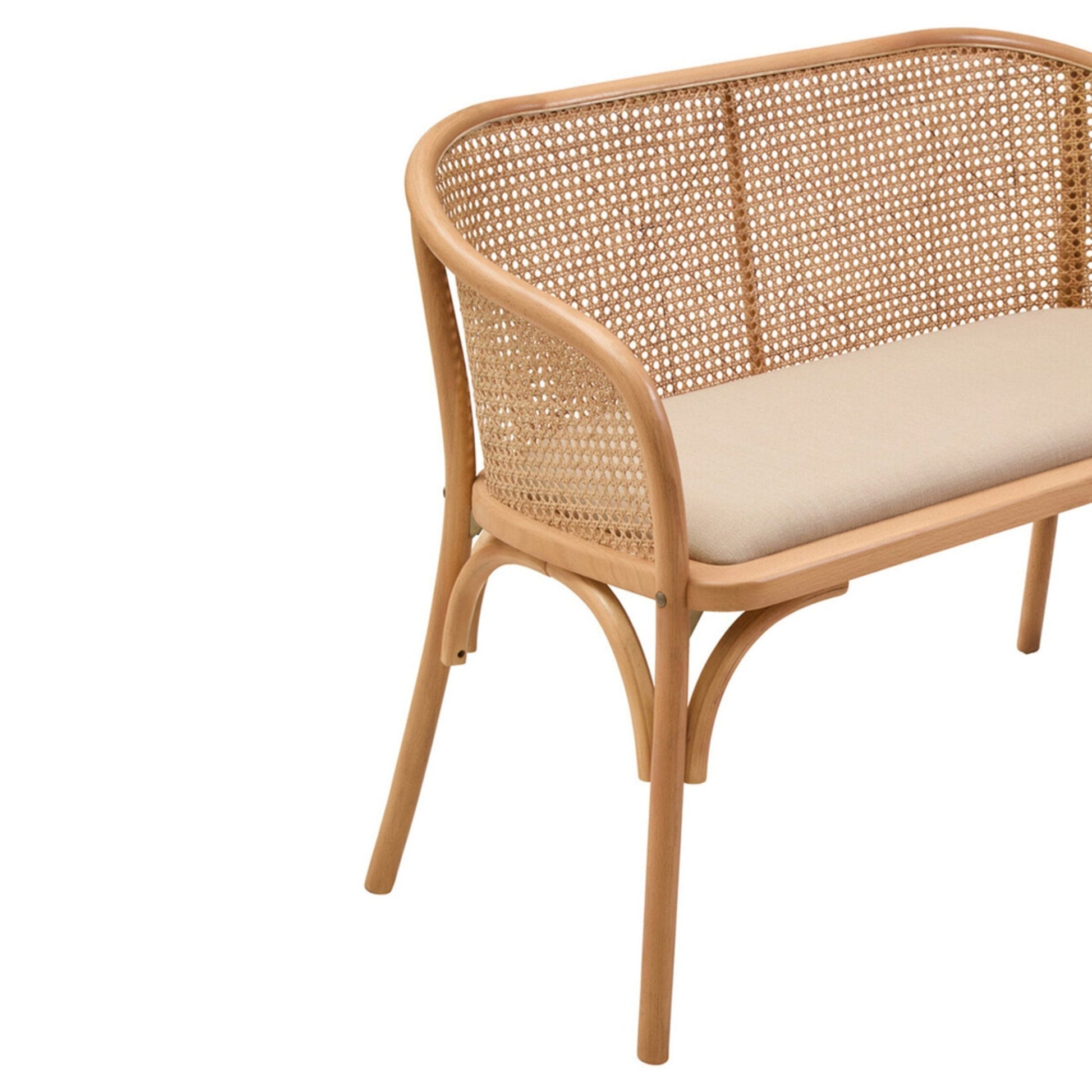 Cebu Natural Cane and Beech Wood Bench with Backrest | Luxury Home Accessories | Heulog Glow