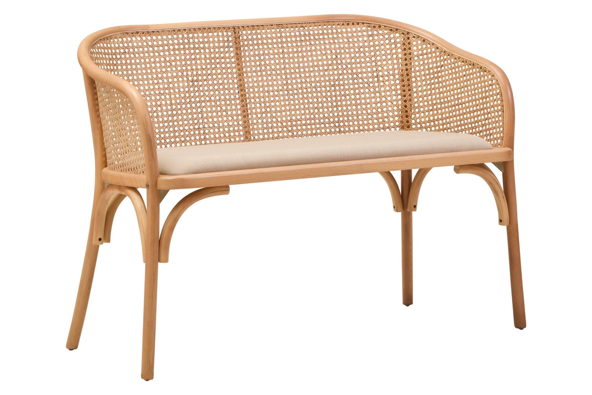 Cebu Natural Cane and Beech Wood Bench with Backrest | Luxury Home Accessories | Heulog Glow