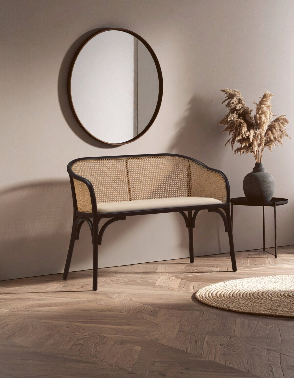 Cebu Natural Cane Bench with Black Beech Wood Frame | Luxury Home Accessories | Heulog Glow